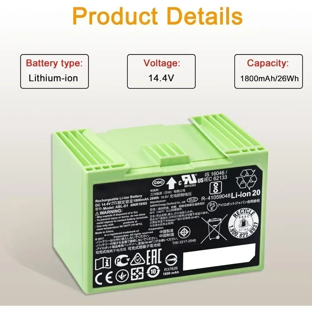 IRobot Roomba I7, I3-I8 J7 E5  - 4S Lipo Battery 14.8V 6000Mah 리뷰 및 가격